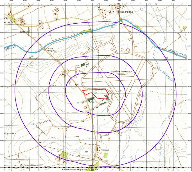 A Russian military map/chart of the former RAF Tollerton and its immediately surrounding areas